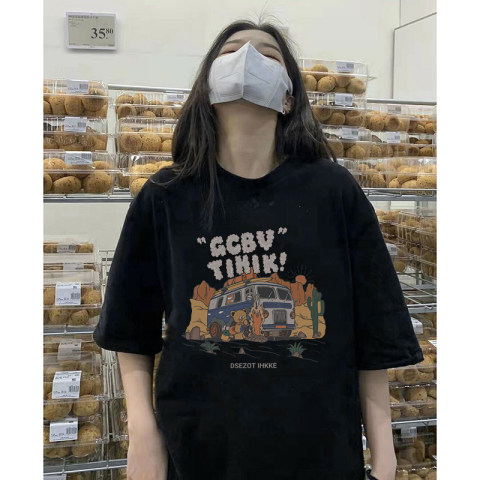 Printed short-sleeved t-shirt women's loose Korean style trendy 2023 spring and summer new mid-length half-sleeved top trendy