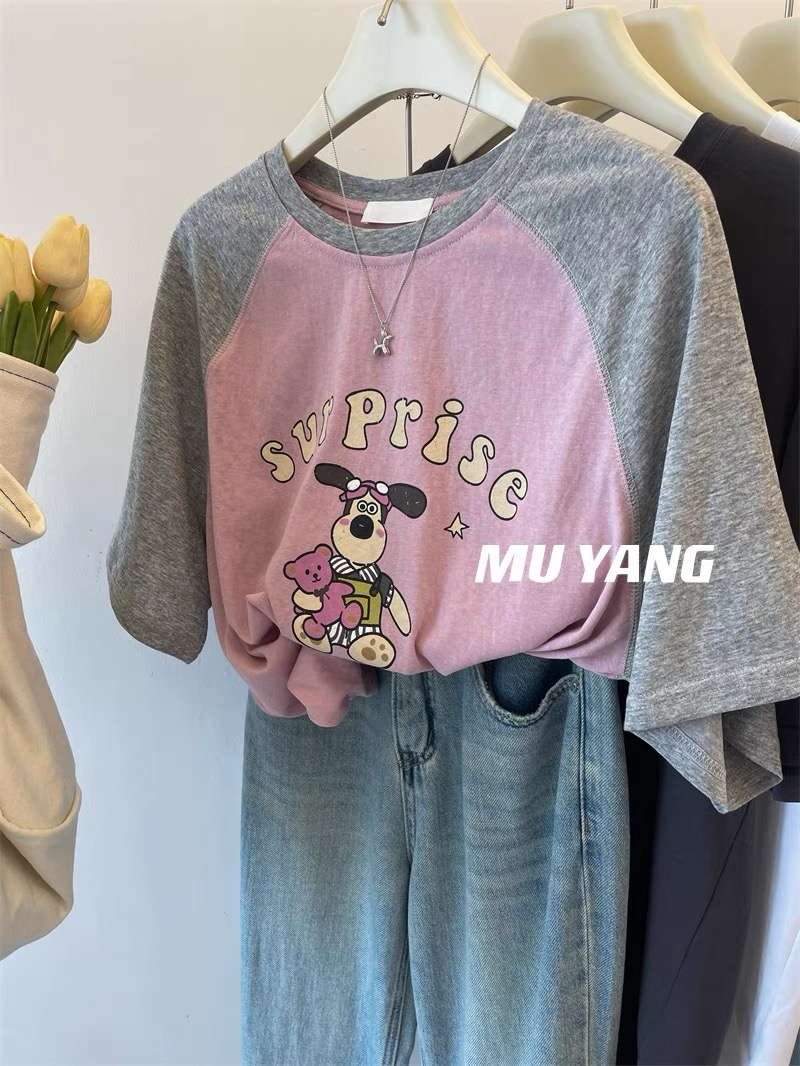 Official picture real price extra large size pure cotton back wrap collar 300 catties raglan sleeves short-sleeved t-shirt women's summer loose Hong Kong style top
