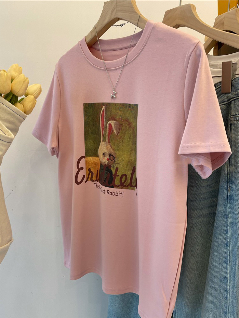 Official picture spring and summer short-sleeved printed T-shirt Four fabrics to choose from Cotton Back collar