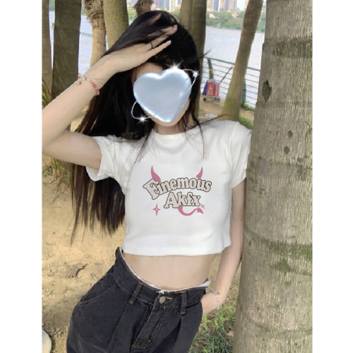 6535 cotton summer new Hong Kong style letter printing short-sleeved T-shirt loose slim round neck bottoming top women
