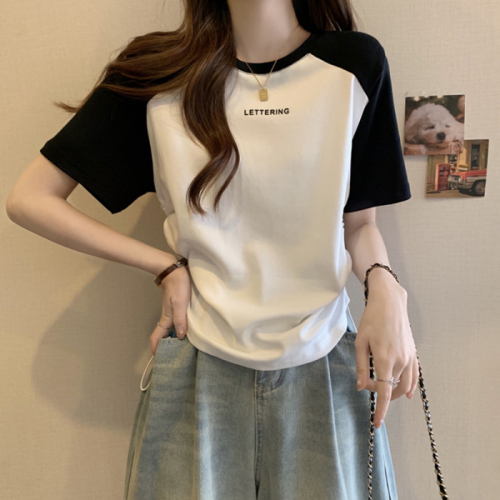 Large size summer round neck print drawstring short-sleeved T-shirt bottoming shirt fat sister cover belly was thin shoulder top women