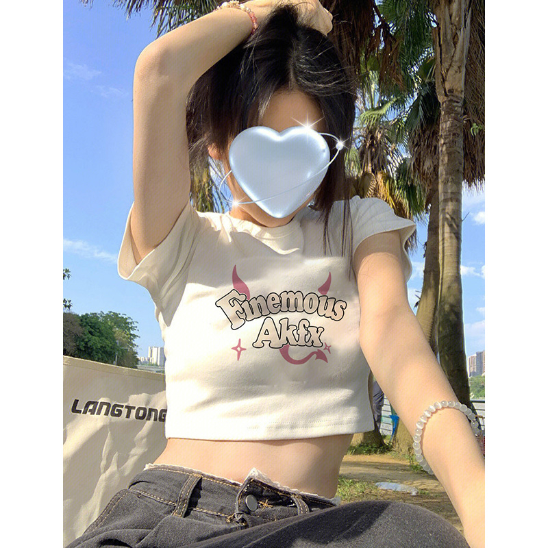 6535 cotton summer new Hong Kong style letter printing short-sleeved T-shirt loose slim round neck bottoming top women