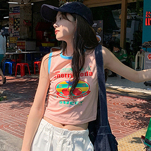 Sweet hot girl vest vest T-shirt female ins summer new design letter print slim short sleeveless top