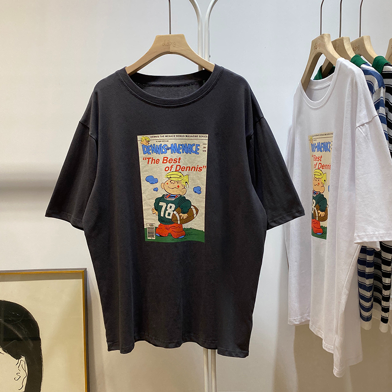Nett wrap collar 2023 summer new 200g cotton pull shoulder strip creative American retro printing