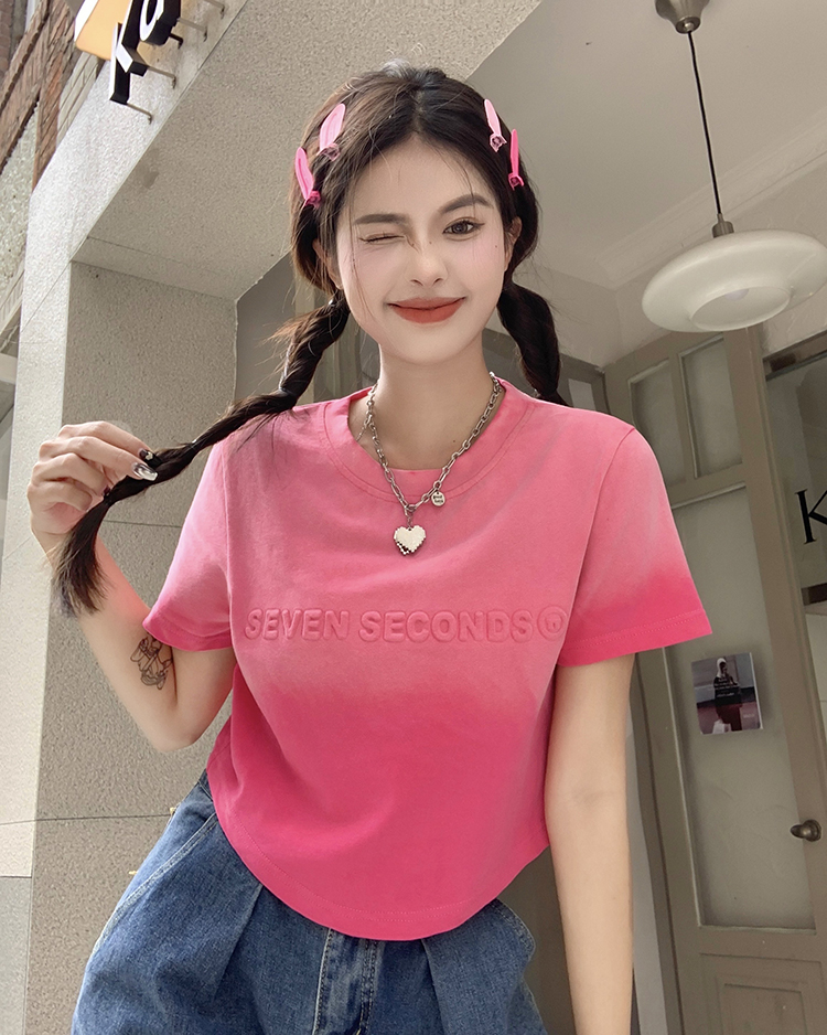 200g pure cotton back bag combed tight new short-sleeved t-shirt women's concave-convex printing