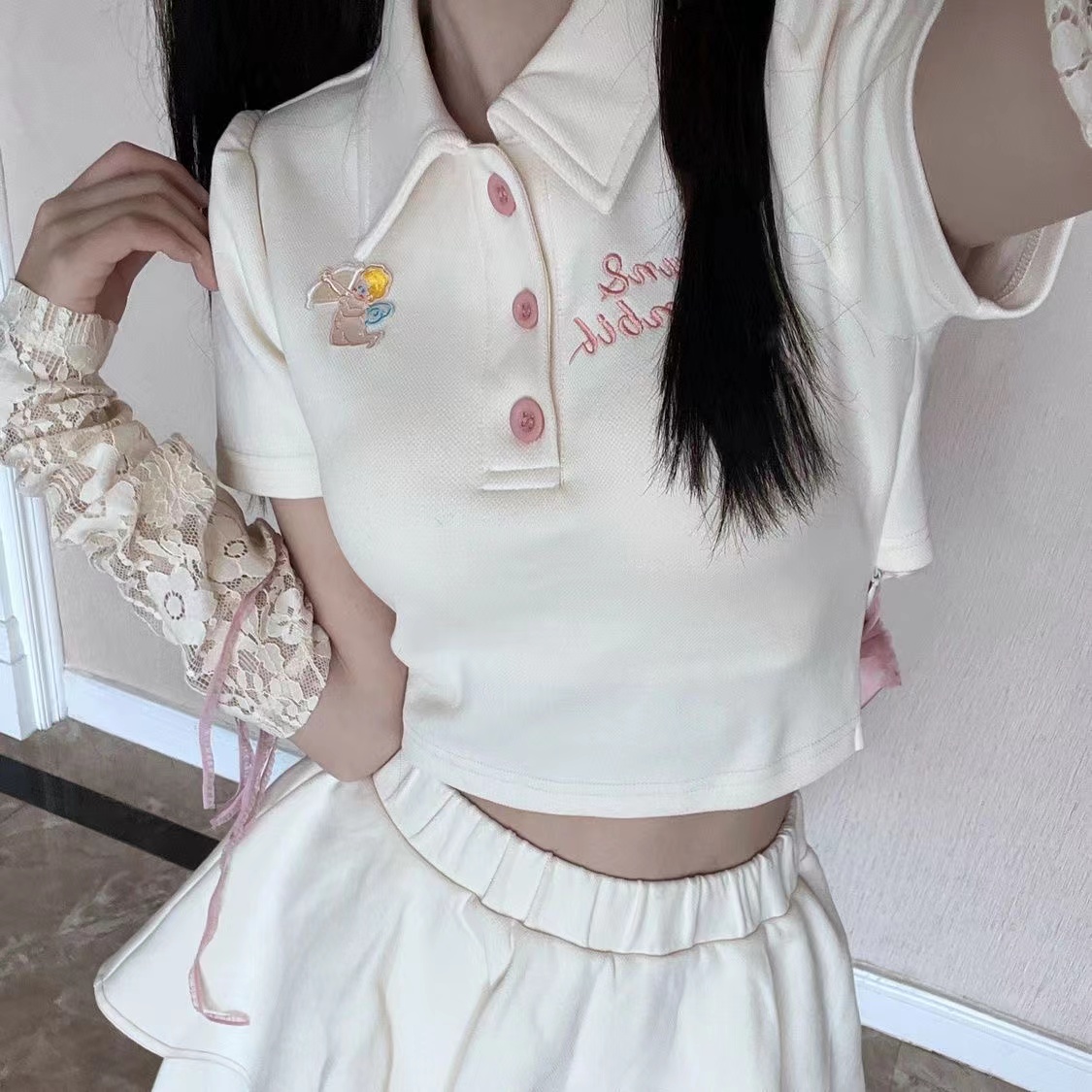 2023 new fashion pure desire suit waist bowknot dress women's short-sleeved top ins short skirt two-piece set