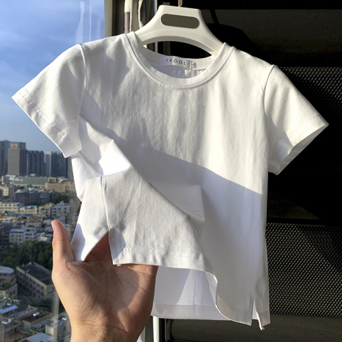 Pure cotton white t-shirt women's short sleeved ins trendy summer new westernized girl feeling commuting short top T-shirt