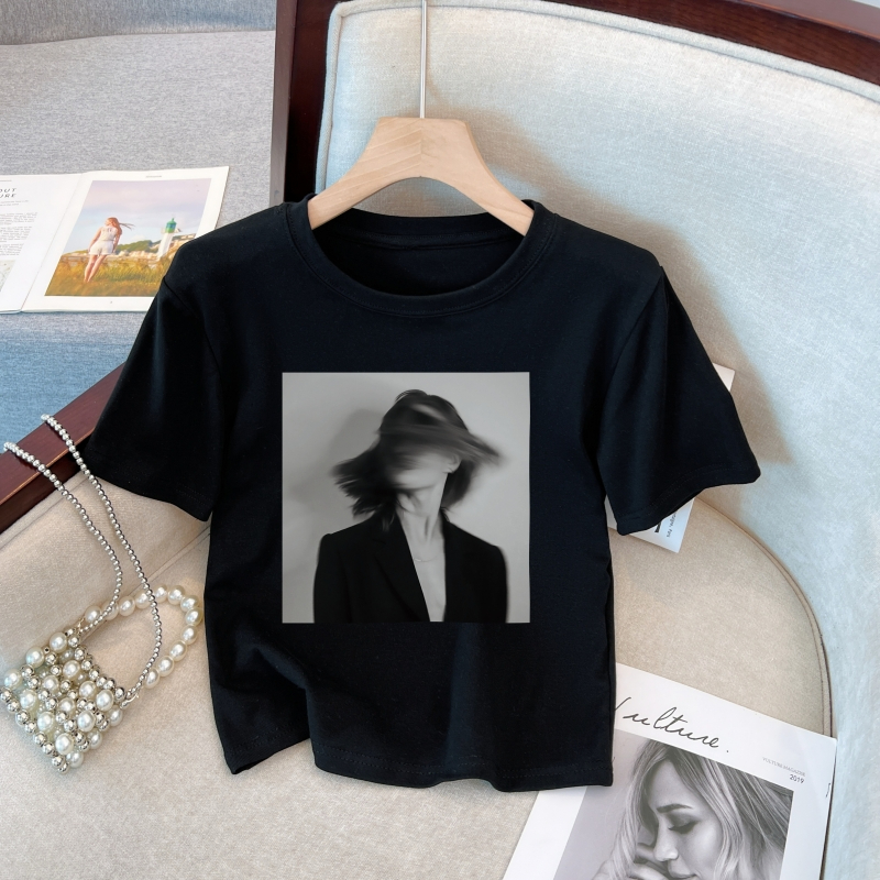 Real shot 40 threads 210g 92% cotton 8% spandex slim short-sleeved T-shirt women's pure cotton short summer top