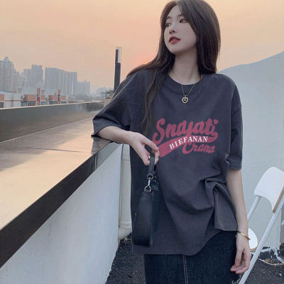 Super fire printing short-sleeved t-shirt women's loose Korean style trendy 2023 summer new mid-length half-sleeved top