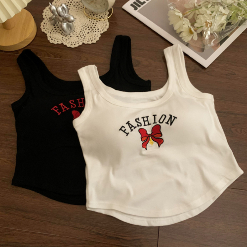 Real price real price Sleeveless top with chest pad women's design letter printing short sweet and spicy vest