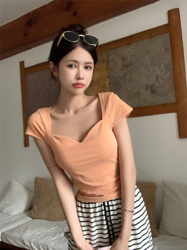 Real price real price short-sleeved shoulder t-shirt bottoming shirt women's inner wear 23 summer new sweet and spicy short top foreign gas shirt