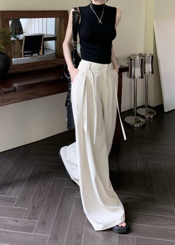 Real shot at real price High waist and thin streamer trousers women's drape loose wide-leg casual mopping pants + slim vest