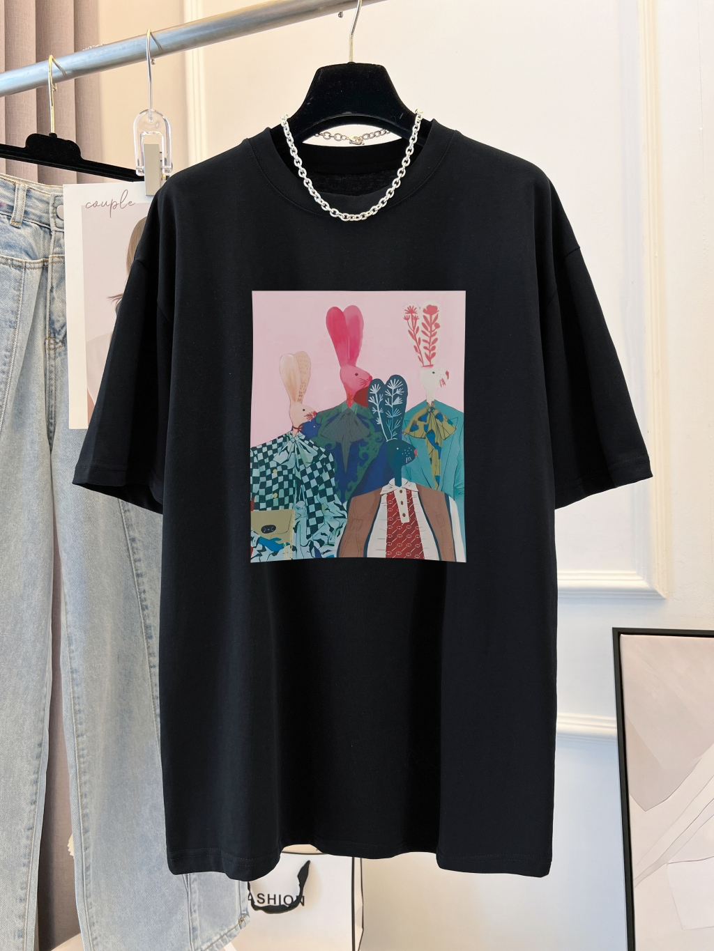 Real shot combed 100% cotton summer short-sleeved T-shirt women's printed loose Korean summer top