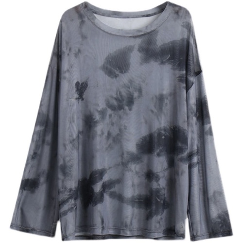  new loose Korean version tie-dye micro-permeable mesh long-sleeved t-shirt foreign style sunscreen bottoming shirt thin top women