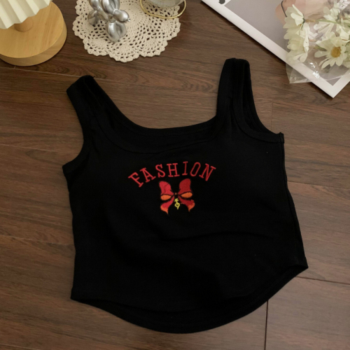 Real price real price Sleeveless top with chest pad women's design letter printing short sweet and spicy vest