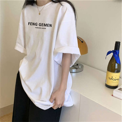 Printed short-sleeved t-shirt women's loose Korean style trendy 2023 spring and summer new mid-length half-sleeved top trendy