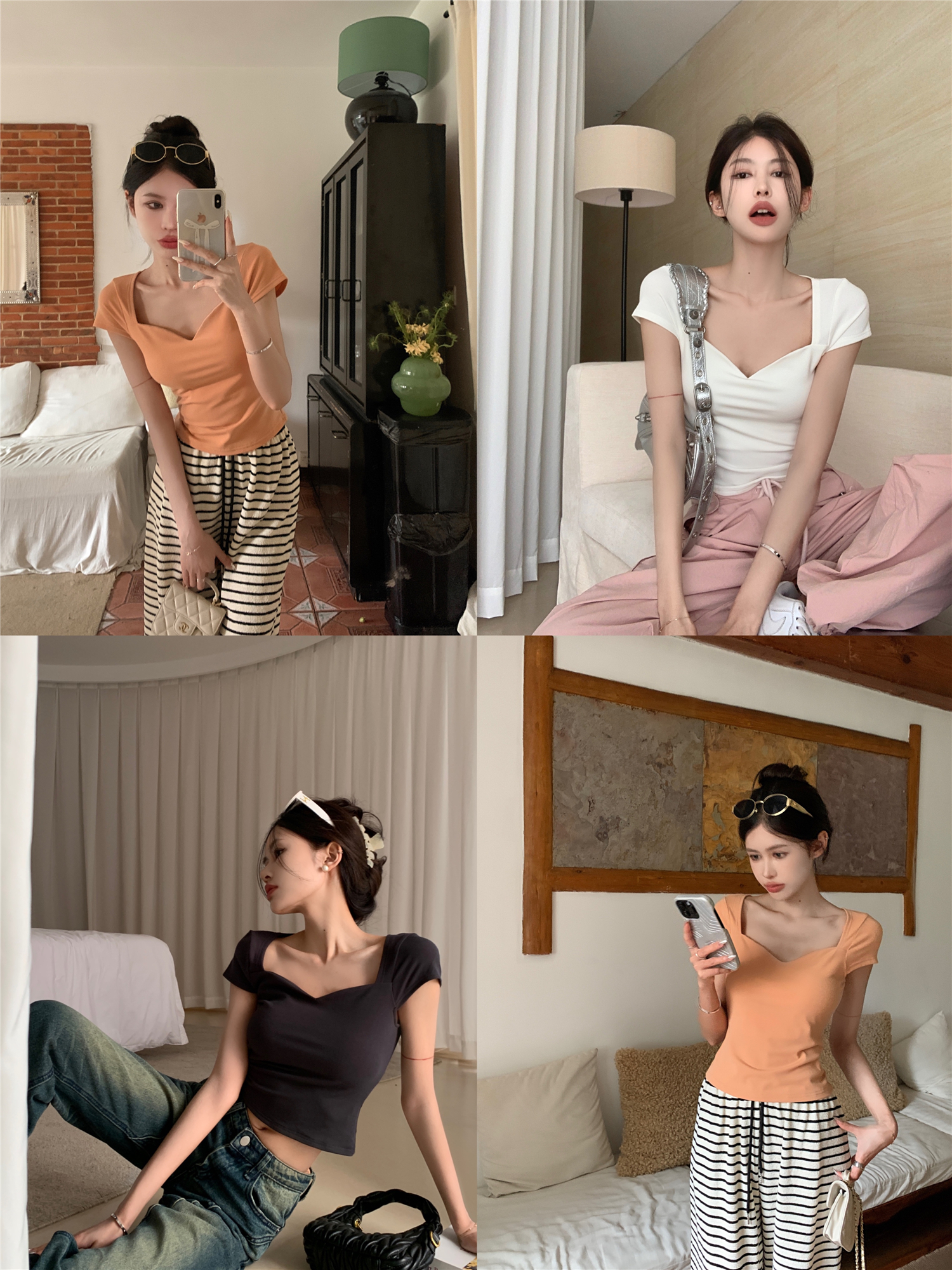 Real price real price short-sleeved shoulder t-shirt bottoming shirt women's inner wear 23 summer new sweet and spicy short top foreign gas shirt