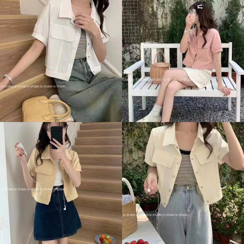 100 cotton casual all-match solid color short-sleeved shirt women's summer Korean style single-breasted POLO collar cardigan shirt