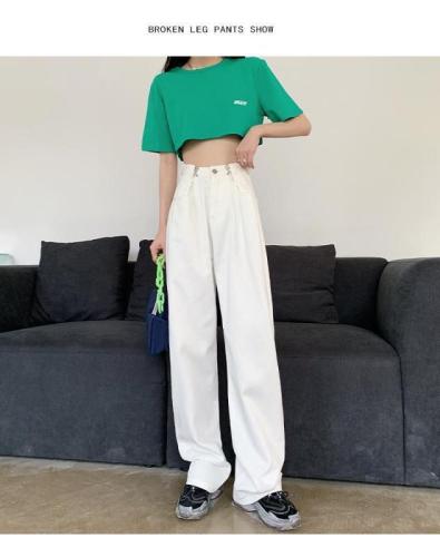2023 Spring and Autumn New Hyuna Wide-leg Jeans Women's Drape High Waist Look Thin Loose Straight Leg Mopping Pants
