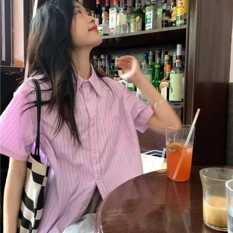 Summer college style pink short-sleeved shirt female students 2023 new sweet loose casual shirt ins tide