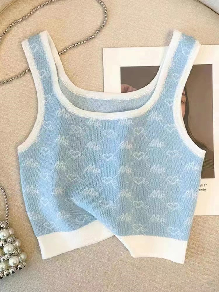 Real price 2023 summer new design trendy U-neck color contrast pattern all-match vest