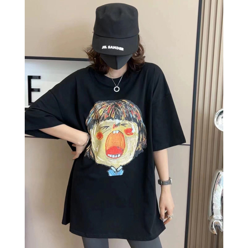 Official picture net price 200g back bag strip summer new cotton large size women's short-sleeved T-shirt