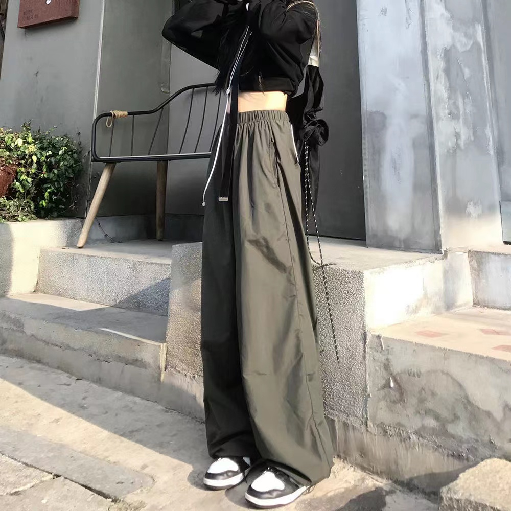Student personality sweet cool hip-hop wide-leg pants women's spring and autumn clothing Harajuku style large size loose tie niche mopping pants