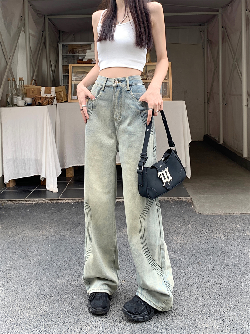 Real shot high waist wide leg jeans women's summer 2023 new slimming all-match drape straight tube floor mopping pants spring and autumn