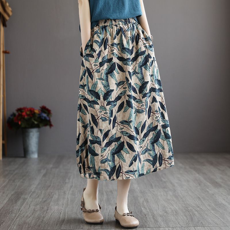 Cotton half-length skirt women's summer 2023 summer new slimming floral large size loose A-line skirt