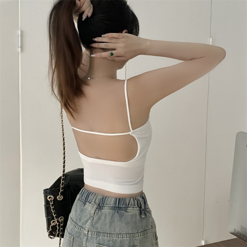 Real shot unabated camisole female inner wear hot girl sexy high-end beautiful back black chic short halter top