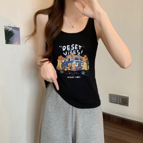 Real shot~ new design sense of sweet style letter vest strap showing thin body covering top women