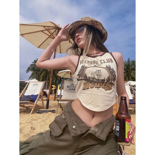 Official picture American retro racerback vest female summer outerwear European and American hot girls ins sexy camisole top