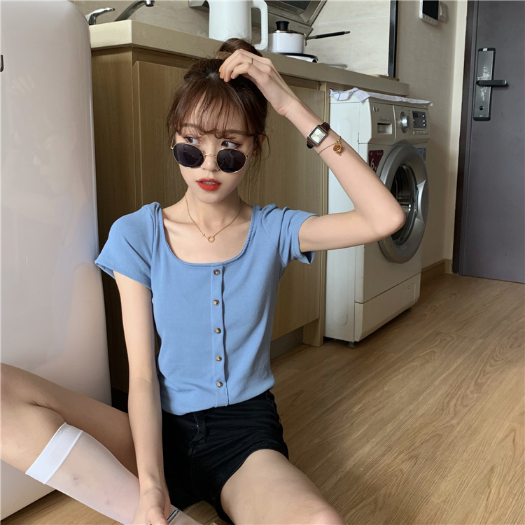 Summer all-match basic solid color slim short short-sleeved T-shirt top women