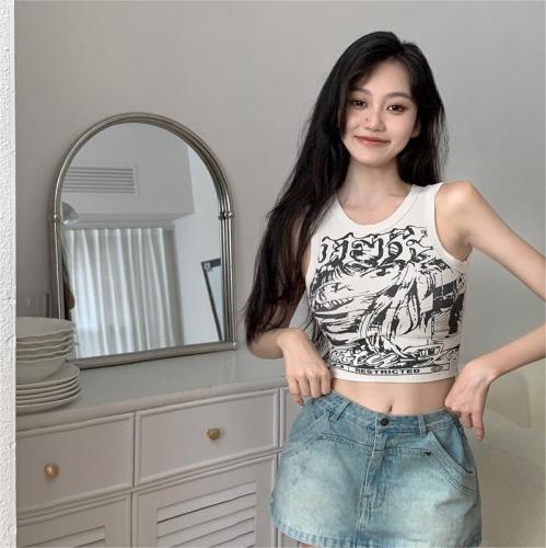 American Retro I-shaped Vest Camisole Women's Summer Sweet and Spicy Outerwear Pink Spice Girl Sleeveless Short Sports Top