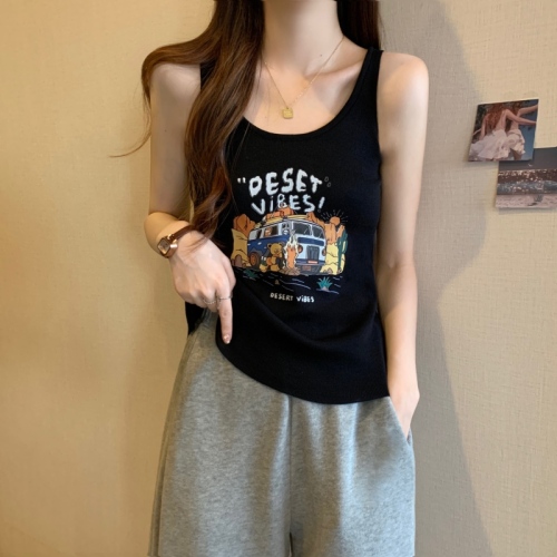 Real shot~ new design sense of sweet style letter vest strap showing thin body covering top women