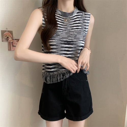 Real price real price summer new mixed color design tassel knitted vest hot girl sexy vest sleeveless top female