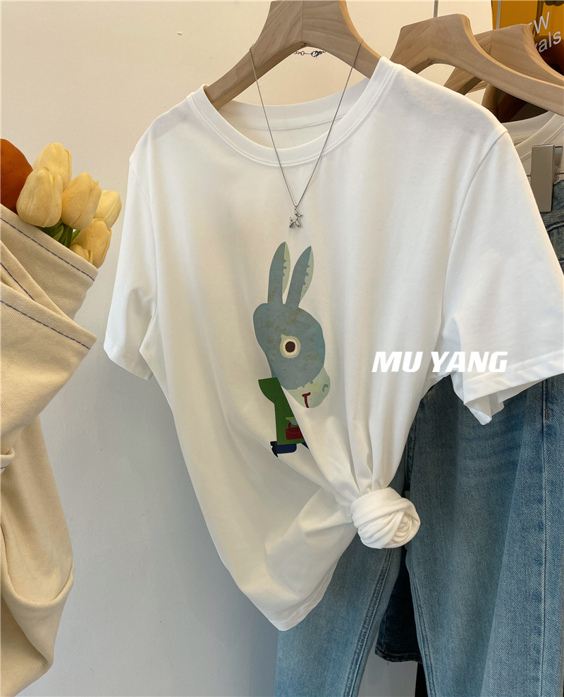 MUYANG I have a little donkey!  Love love love cartoon little donkey print short-sleeved T-shirt casual t