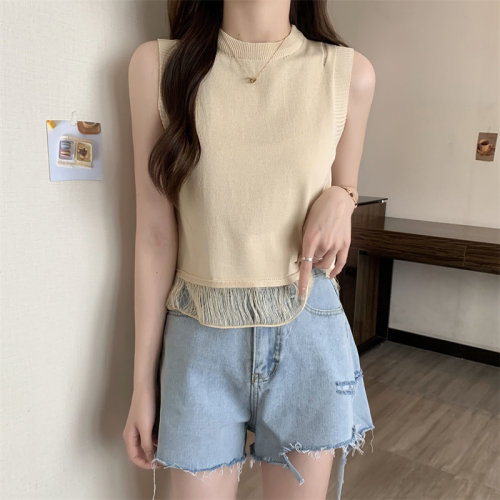 Real price real price summer new mixed color design tassel knitted vest hot girl sexy vest sleeveless top female