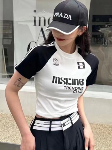 Niche printed letter design color matching short-sleeved T-shirt women's short section American hot girl slim top top crop top