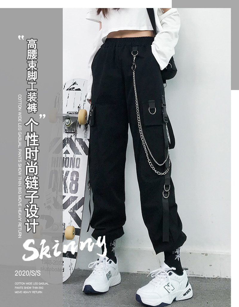Beamed overalls women look thin high waist autumn handsome black trousers women loose straight Korean style trend send chain