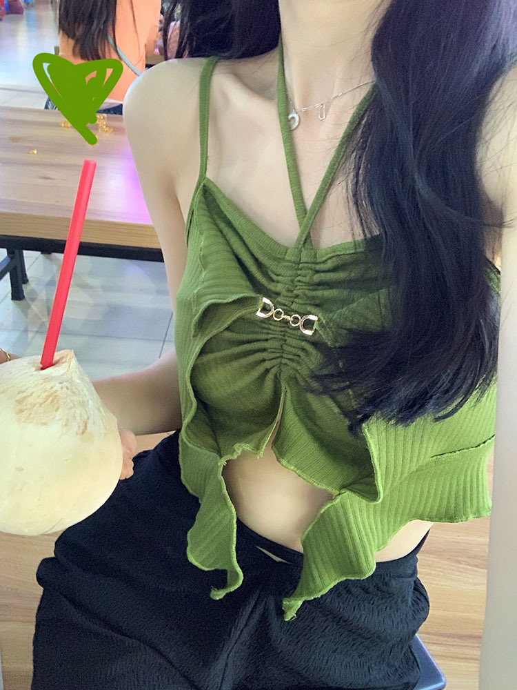 Threaded new small sling female niche chic sexy self-cultivation babes design sense navel exposed vest female top
