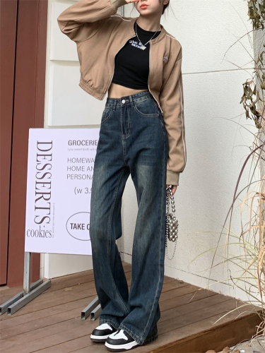 American retro Hong Kong style babes micro-flare jeans spring and summer niche high waist slimming wide leg pants trendy