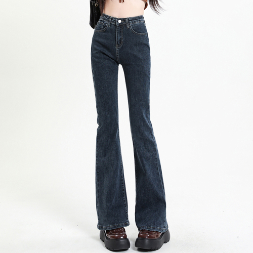 S-XL flared jeans women's elastic spring and summer 2023 high waist thin and small wide-leg women's pants