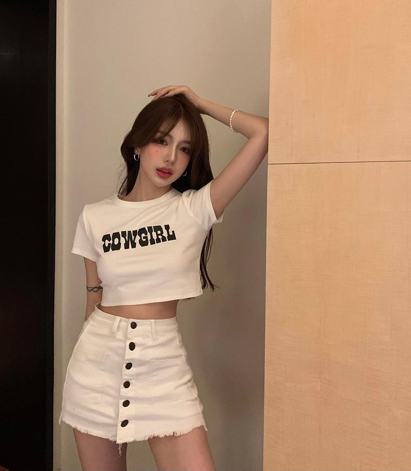 Hong Kong style simple letter printing short-sleeved T-shirt round neck pullover casual all-match top women