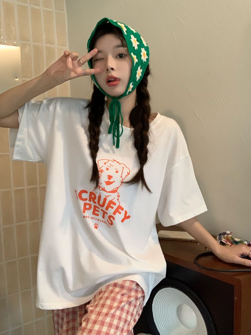 Real price~Korean summer new dog fun print loose all-match thin short-sleeved T-shirt