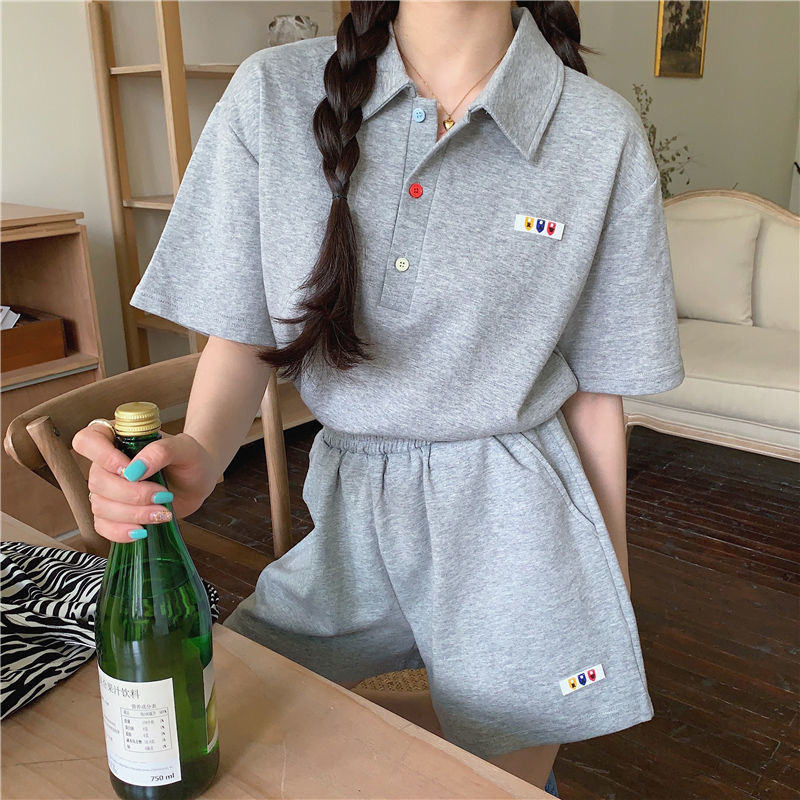 Cute student sportswear suit female summer girl Japanese college style loose polo shirt + shorts two-piece set