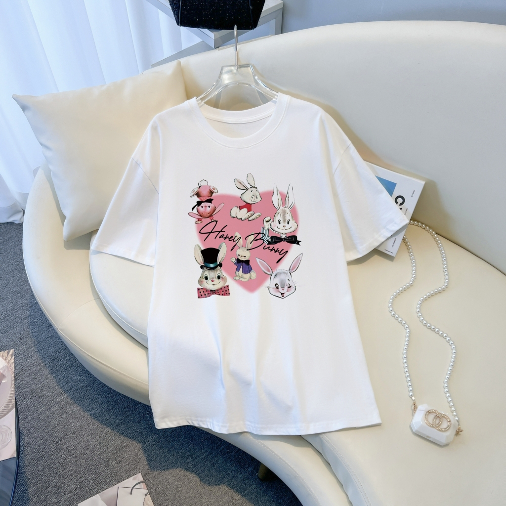 Real shot real price 100% cotton combed cotton printed summer short-sleeved T-shirt women's loose Korean version