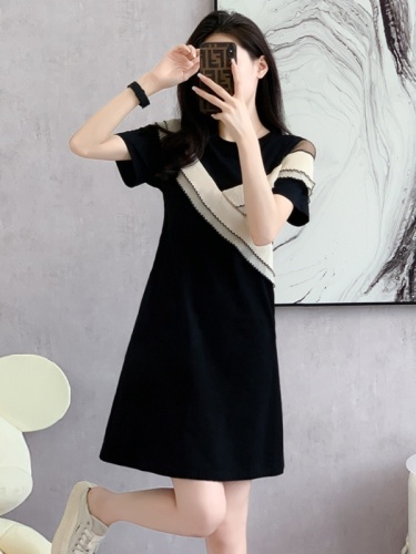 Mid-length loose thin irregular dress female  summer Korean version new design short-sleeved T-shirt skirt