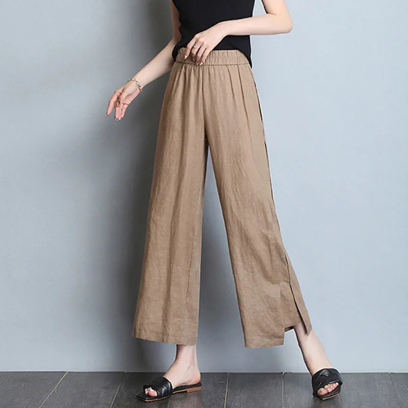 Cotton and linen wide-leg pants women's spring and summer thin section high-waist pendant literary and artistic casual culottes large size loose nine-point pants