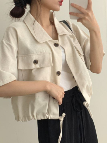 Loose tooling short jacket women's spring and summer fashion all-match design sense niche casual temperament short top